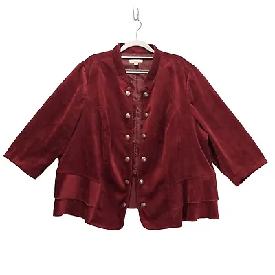 Roz & Ali Jacket Womens 3x Maroon Light Weight Corduroy Peplum Open Decorative M • $22.48