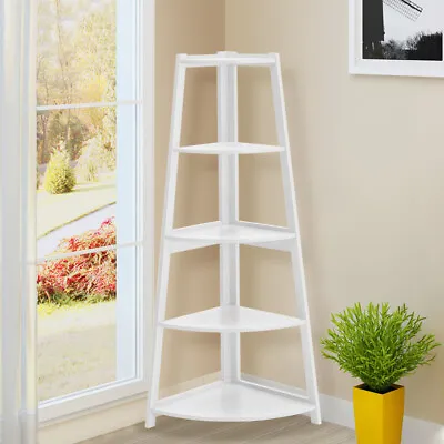 5 Tier White Corner Shelf Ladder Shelving Unit Display Bookshelf Storage Rack UK • £35.95