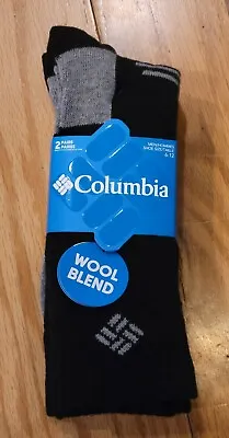 Columbia 2 Pair Pack Black Warm Wool Blend Crew Socks NWT Mens • $8.99