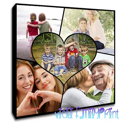 PERSONALISED SQUARE CANVAS COLLAGE HEART PICTURE FAMILY PHOTOS 280gsm 18mm Frame • £15