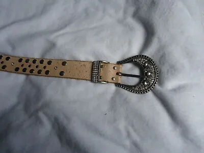 £12 • Buy River Island  Ladies Beige Studded  Stressed Thick Leather  Belt 41 
