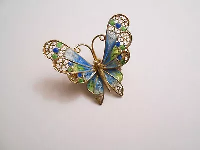 Vintage 800 Silver / Enamel  Butterfly  Brooch. • $45