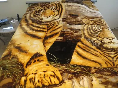 NEW! 2ply KING KOREAN Style MINK Heavy Blanket Tigers Safari Yellow 10+ Lbs • $46.95