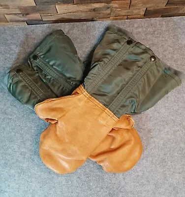Lancer Military Flyers Extreme Cold Leather Wool 16  Mittens Size M Olive & Tan • $29.99