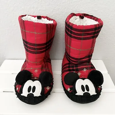 Disney Store Mickey Mouse Boot Slippers Christmas  Holiday Kids Toddler Sz 9/10 • $12.99