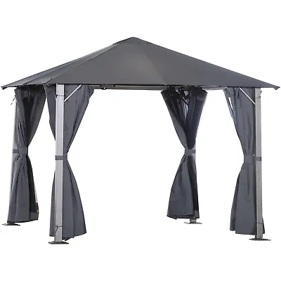 Outsunny Outdoor Gazebo Steel Wood Grain Frame Mesh Curtain Sun Shelter • £413.99