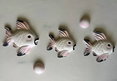 Vintage Miller Studios Set Of 3 Fish And 2 Bubbles Chalkware Wall Decor 1960's • $56
