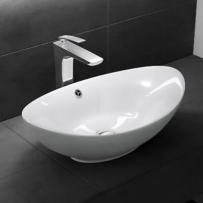 Durovin Bathroom Wash Basin Bowl Ceramic Countertop White Oval Vessel 580x383mm • £58.30