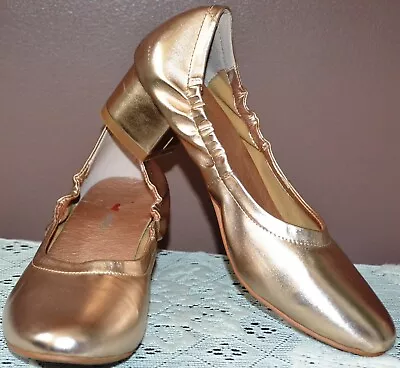 I Love Billy Gold Slip On Shoes Elasticated Sides  Small Block Heel Size EUR 38 • $24.99