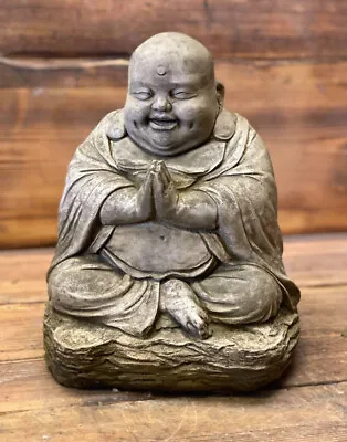Stone Garden Large Chubby Happy Smiling Praying Buddha Buddah Statue Ornament • £34.60