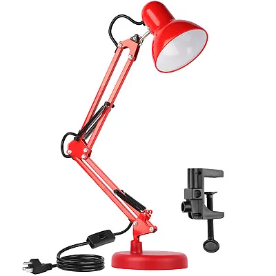 Metal Adjustable Swing Arm Desk Lamp Eye-Caring Study Desk Lamps Red • $22.99