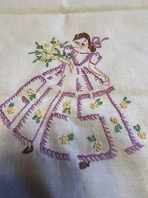 Vintage Southern Belle Floral Basket Embroidered Dresser Scarf Table Runner • $9.95