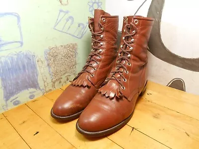 Justin Brown Leather Lace-Up Boots Men's 9D #0500 Made In USA • $39.95