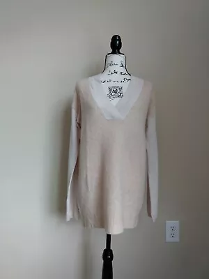 Anthropologie Moth Sweater Cream Alpaca Blend V Neck Pullover Womens Size L • $10.99