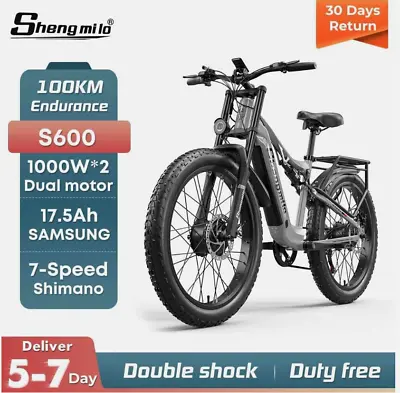 Electric Bicycle 2×1000W Motor E-Mountain Bike Unisex Ebike Shiamno 7-Speed Emtb • $1699