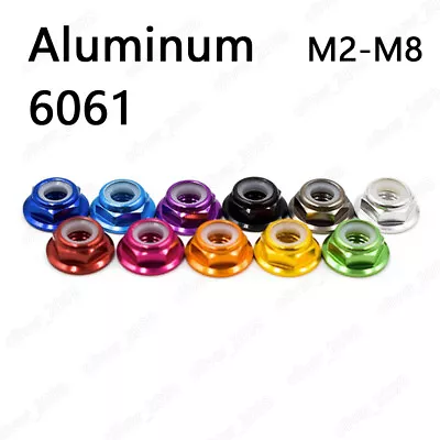 Multicolor Aluminum 6061 Hex Flange Lock Nut With Nylon Insert M2 M3 M4 M5 M6 M8 • $115.95