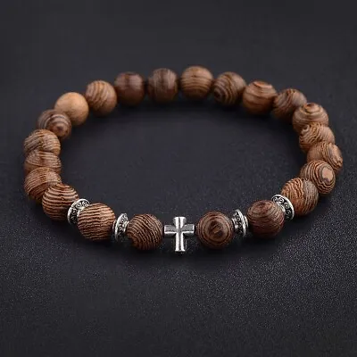 Faith Bracelet - Brown Bead Cross Bracelet 7.5in 6in Size Options Men Women • $6.50