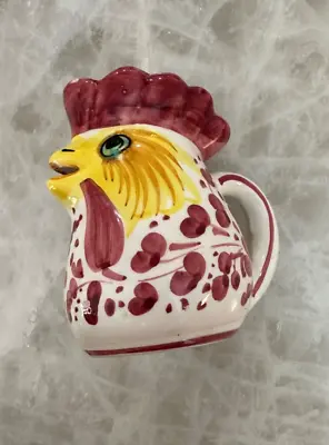 Red Rooster Miniature Pitcher Hand Painted Majolica Italy 5.5  Tall Signed • $26.79