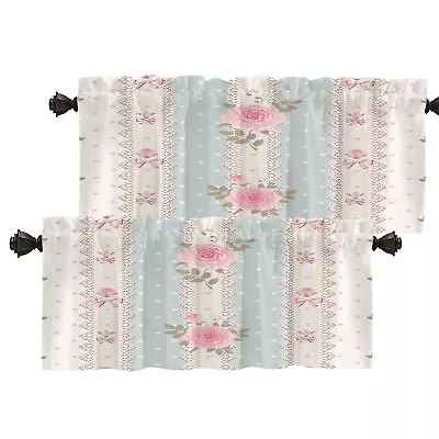 Batmerry Shabby Chic Roses Valance Curtains Vintage Floral Stripes Polka Dot... • $33.08