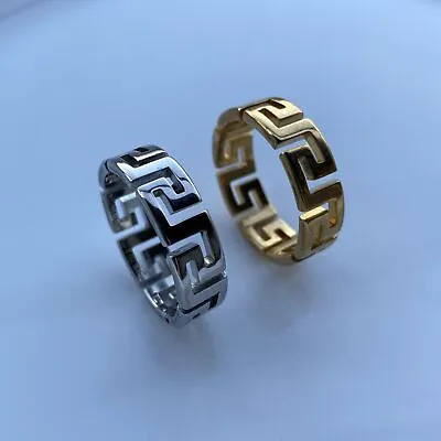 £4.95 • Buy New Womens Mens Stainless Steel Tribal Maze Aztec Band Two Tone Ring