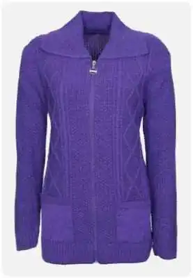 Zip Cardigan Winter Women Zipped Cable Knit Long Sleeve Pocket Ladies Size 10-24 • £14.99