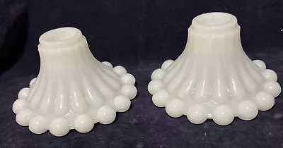 Two Vintage White Milk Glass Candle Stick Taper Holders Hobnail Bead Bottom • $14.99