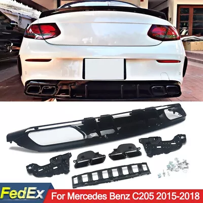 For Mercedes C205 Coupe 2015-2018 Rear Diffuser W/ Black Exhaust Tips C63 Style • $265.99