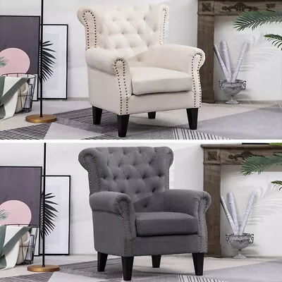 Upholstered Chesterfield Tufted Deep Button Armchair Wing Back Chair Queen Anne • £199.95