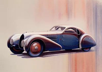 Vintage Bugatti Type 57 Atlantic Watercolor Classic Car Poster Art Print A3 A4 • £4.50