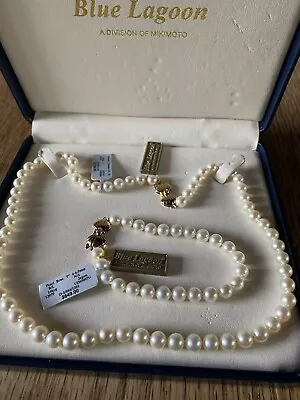 Mikimoto Blue Lagoon 6.0-6.5mm Pearl Necklace AND Bracelet 14k Clasp Diamond NWT • $1200