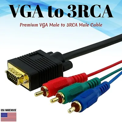 VGA Male To 3RCA Component Cable 6ft 12ft HDTV Monitor TV PC Laptop RGB VGA-3RCA • $10.50