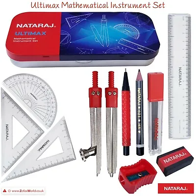 £7.99 • Buy NATARAJ Ultimax Maths Geometry Set Compass Divider Protector Set Squares Ruler 