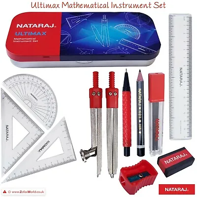 NATARAJ Ultimax Maths Geometry Set Compass Divider Protector Set Squares Ruler  • £7.99