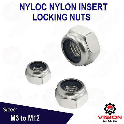 NYLOC NYLOCK NYLON LOCK NUTS M3 M4 M5 M6 M8 M10 M12 DIN 985 BZP Zinc 1-1000 PCS • £3.34
