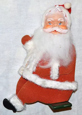 Vintage Wood Velvet Christmas Santa Shelf Sitter Figure Mantel Decoration • $12.95