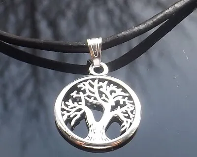 Black Leather Cord Necklace With Silver Tree Of Life Pendant 16-30 Inches Long • £2.99