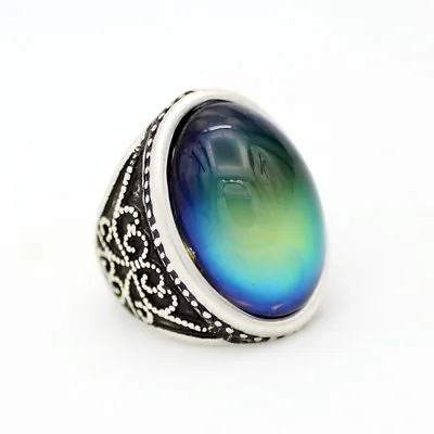 Womens Fashion Gift Jewelry Ring Real Silver Plated Color Change Mood Stone Ring • $9.39