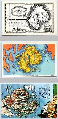 3 Postcards MOUNT DESERT ISLAND Maine ME ~ ILLUSTRATED MAPS Hancock County • $7.98