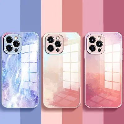 $8.50 • Buy For IPhone 15 14 13 12 11 Pro Max XS XR Marble Glitter Tempered Glass Case Cover