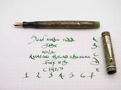 RARER SWAN MABIE TODD 142/50 JADE SELF FILLING FOUNTAIN PEN BROAD NIB C1930's • £28