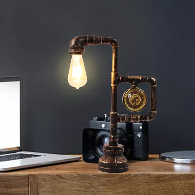 Retro Industrial Steampunk Desk Lamp Antique Iron Metal Pipe Table Decor Lamp  • $48.45