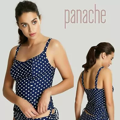 Panache Swimwear Anya Spot Balconnet Tankini Top In Navy/Ivory SW1011 New + Tag • £18.95