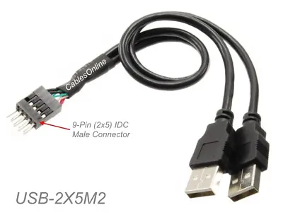 10-in 9-Pin (2x5) IDC Header Male To Dual Type-A Male USB 2.0 Motherboard Cable • $7.95