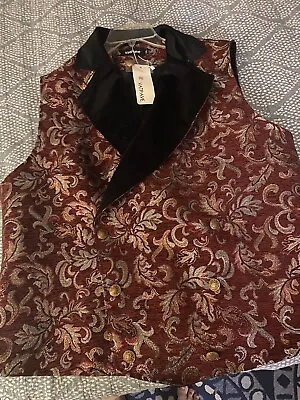 VATPAVE Mens Victorian Double Breasted Vest Gothic Steampunk Waistcoat 2XL. NWT • $11.77