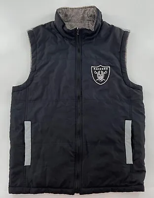 Raiders Jacket Adult Small Black Full Zip Vest Reversible NFL Pockets S *Defect* • $18.17