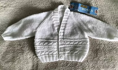 Babies Hand Knitted White Cardigan 3-6 Months • £6.70