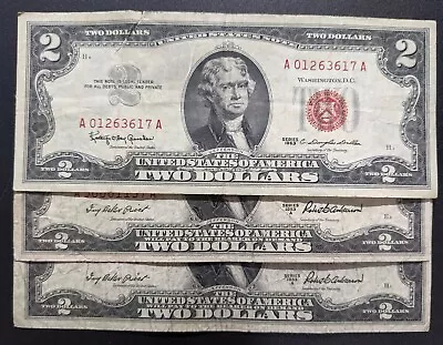 U.S. $2 Two Dollar Red Seal Well Circulated One Note • $6.99