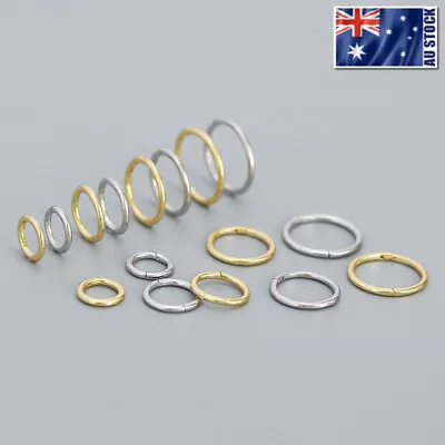 925 Solid Silver Hinged Segment Hoop Ring Sleeper Lip Ear Nose Body Piercing 1PC • $6.95