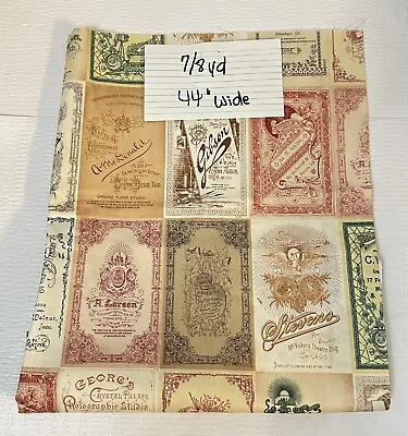 $9.95 • Buy VTG Eclectic Elements “Photo Cards” Old Antique Look Cotton Fabric 7/8yd 44”