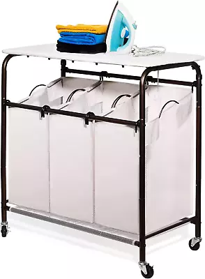 Classic Rolling Laundry Sorter Cart Heavy Duty 3 Bags Laundry Hamper Sorter With • $97.30